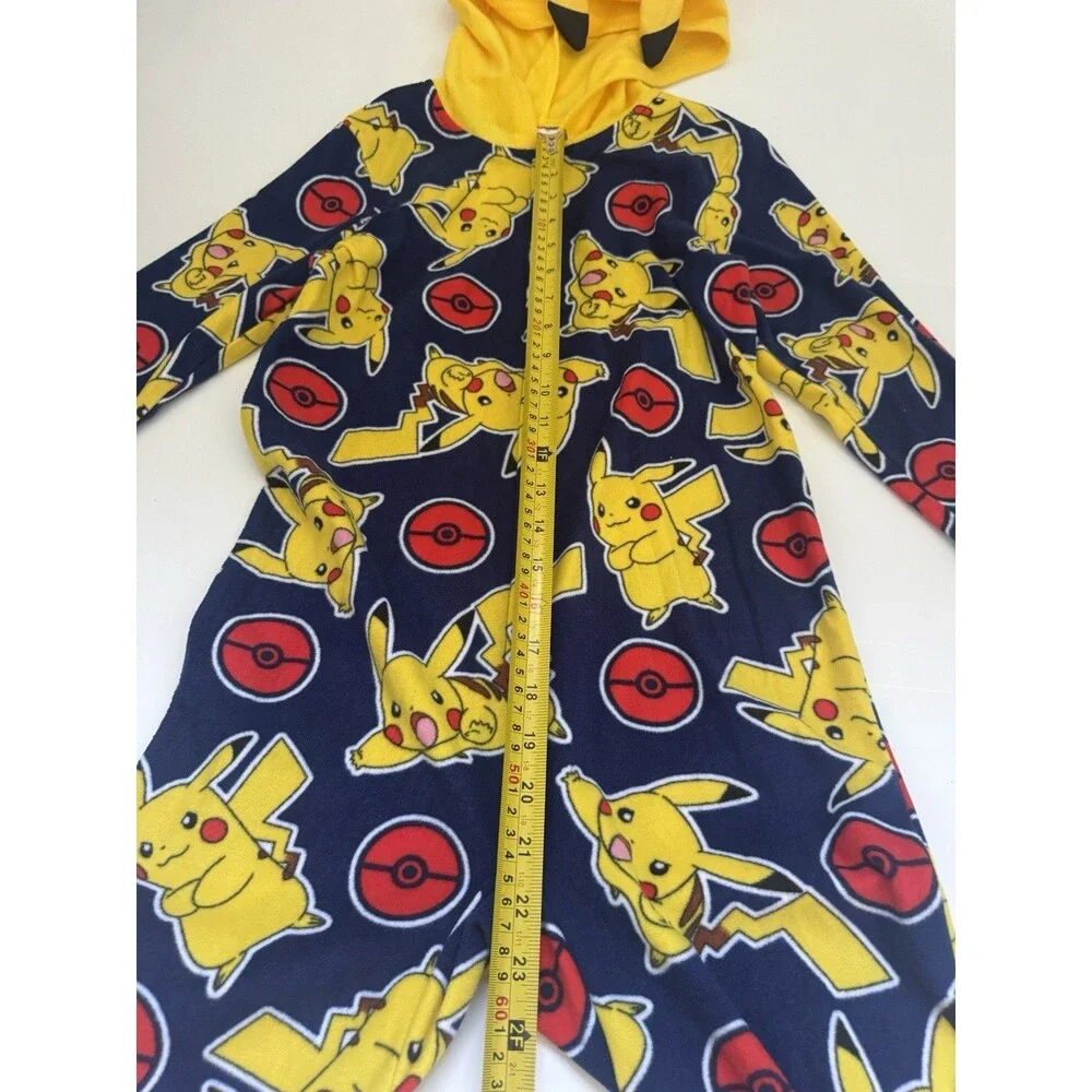 Pokemon Pikachu Hooded One Piece Pajamas Kids Size S 6-7 Fleece Zip Front
